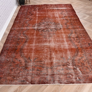 Turkish Rug, Vintage Rug, 6x10 Large Rug, Antique Rug, Rugs For Bedroom, 5.4x9.5 ft Orange Rug, Overdyed Anatolian Rugs, Vintage Decor,