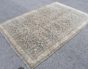 Rugs For Bedroom, 6x9.1 ft Large Rug, Oushak Rugs, Vintage Rug, Turkish Rug, Brown Floor Rugs, Outdoor Living Room Rug, Ethnic Dining Room R