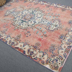 5.9x8.4 ft Large Rug, Turkish Rug, Vintage Rug, Anatolian Rug, Rugs For Bedroom, Medallion Design Rug, Pink Oushak Rugs, Large Wool Rug,