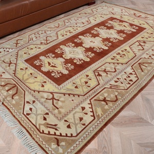 Large Rug, Vintage Rug, Turkish Rug, Oushak Rug, Rugs For Living Room, 5.2x7.7 ft Beige Rug, Decorative Rug, Large Anatolian Rug,  7938