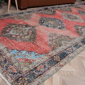 Vintage Rug, Turkish Rug, Large Rug, Anatolian Rug, Rugs For Living Room, 4.9x12.1 ft Red Rug, Kitchen Rug, Large Oushak Rug, Wool Rug, 7827