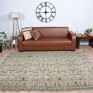 Turkish Beige Rug, Vintage Rug, Floral Pattern, Living Room Decor, Large Area Rug, 193x253cm, 6x8ft Carpet, Handmade Turkish Carpet