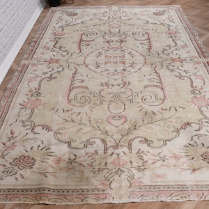 6x10 Large Rug, Vintage Rug, Turkish Rug, Muted Anatolian Rug, Rugs For Living Room, 6x9.7 ft Beige Rug, Oushak Rugs, Turkish Salon Rug,