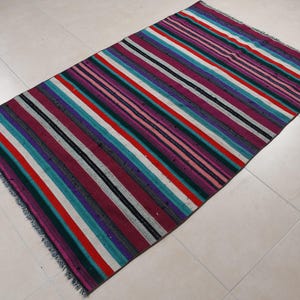 Colorful Striped Kilim, Vintage Turkish Rug, 121x192cm, Handmade Anatolian Carpet, 4x6ft, Bohemian Decor