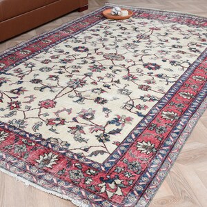 Large Rugs, Vintage Rug, Turkish Rug, Antique Rug, Rugs For Living Room, 5.1x8.5 ft Beige Rug, Oushak Rug, Gift For Her, Wool Rug, 8050