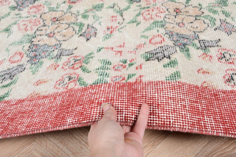 Rug, 3.6x6.8 Ft Turkish Rug, Red Floral Rug Wool - Etsy