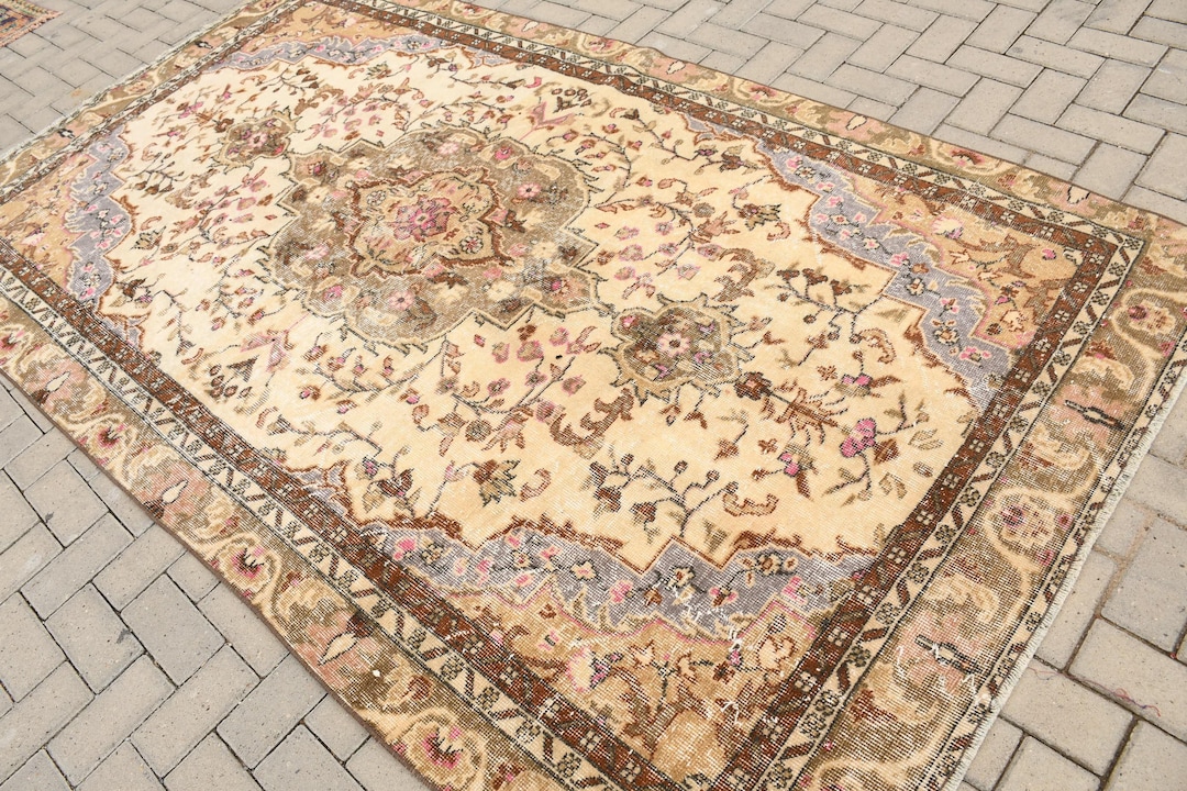 Vintage Large Rug 5.2x9.3 Ft, Brown Striped Turkish Wool Rug - Etsy