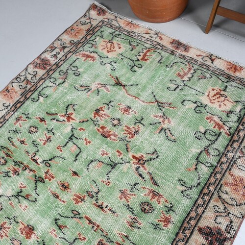 Vintage Rug, shops Area Carpet, Turkish Rug, Home Decor Carpet, 54x81 inches Green Rug, Wool Indoor Rugs, Organic Bedroom Rug, 5234