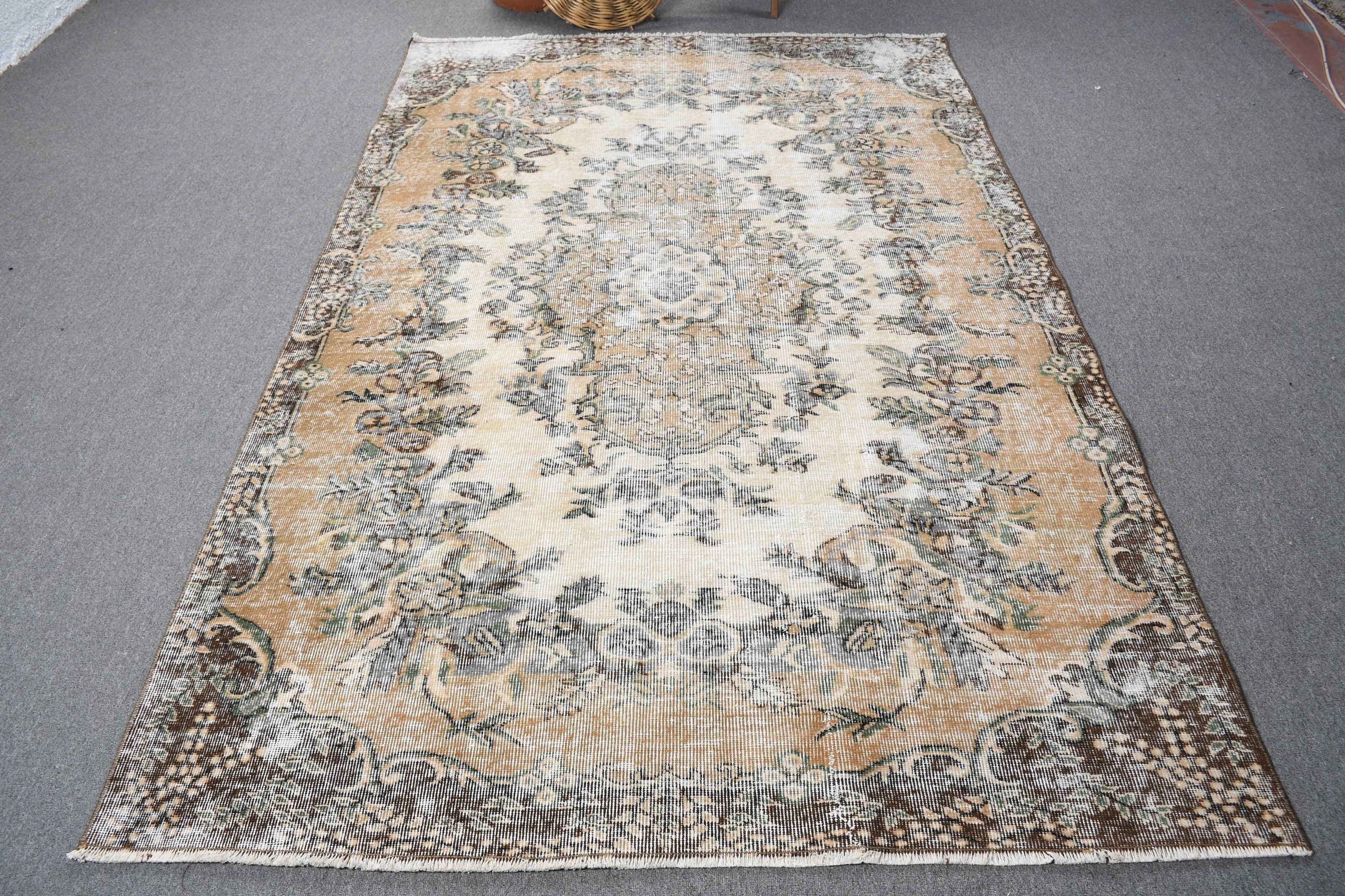 Vintage Large Rug 5.4x8.6 Ft (165x262 Cm), Brown Bordered Turkish Rug ...