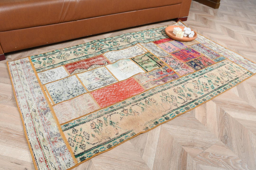 52.5×185.5 Patchwork ViNTAGE TURKiSH RUG Authentic Patchwork Rug. Vintage Turkish Carpet, Traditional