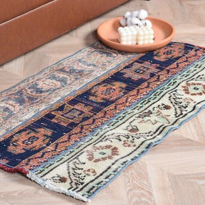 Vintage Turkish Door Mat, Colorful Geometric and Floral Patterns, 2x3ft, Handmade Small Rug, Unique Home Decor