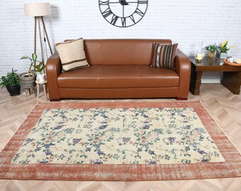 Turkish Rug, Vintage Carpet, 148x232cm, Floral