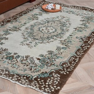 Turkish Rug, Area Rug, Vintage Rug, Antique Rugs, Rugs For Kitchen, 3.9x6.8 ft Beige Rug, Floral Oushak Rug, Wool Rug, Gift For Her,  7993