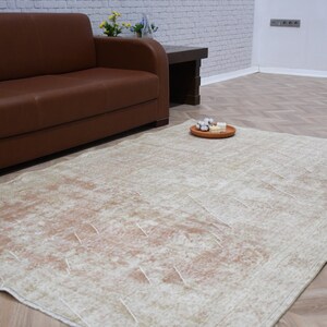 Large Rug Turkish Vintage Faded Anatolian Rugs For Bedroom 5.1x8.1 ft Brown Wool Decor Bohemian Farmhouse Decor Hand Woven Natural Organic