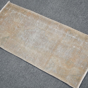 Turkish Rug, Vintage Rug, Small Rug, Home Decor Rug, 15x33 inches Beige Carpet, Office Rug, Wall Hanging Rugs, Handmade Door Mat Rug,  5778