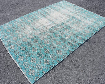 Vintage Rug, Turkish Rug, Large Rug, Oushak Rug, 72x102 Inches Blue Carpet, Decorative Oversize Rug, Organic Salon Rug,  1665