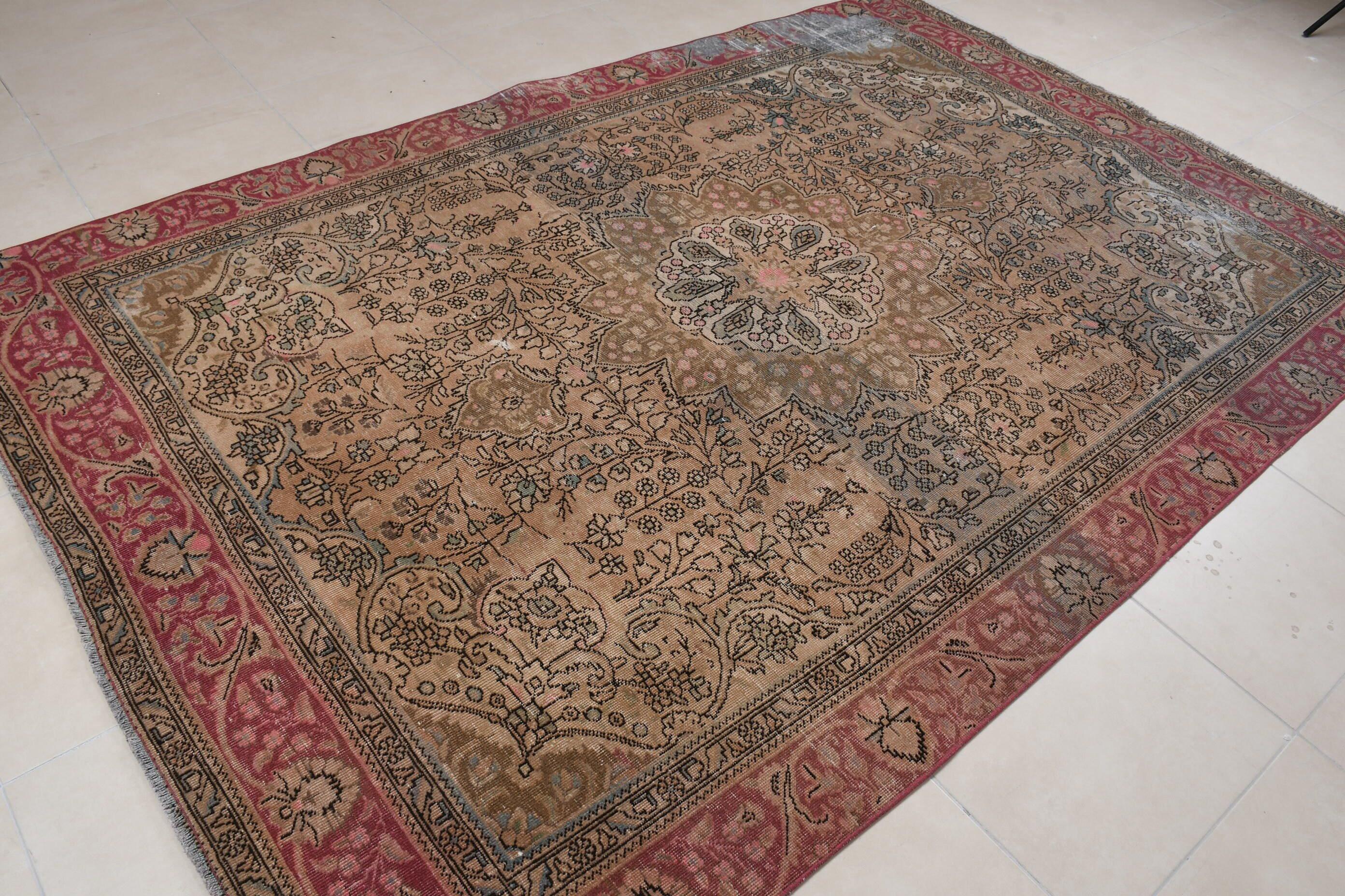 ヴィンテージ トルコ ラグ、ハンドメイド アナトリア カーペット、花柄