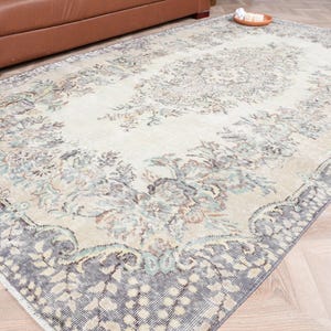 Vintage Turkish Rug, Antique Floral Rug, Large Area Rug, 6x9 ft, Salon Decor, Beige Oushak Rug, Bedroom Accent Rug, Gift Idea