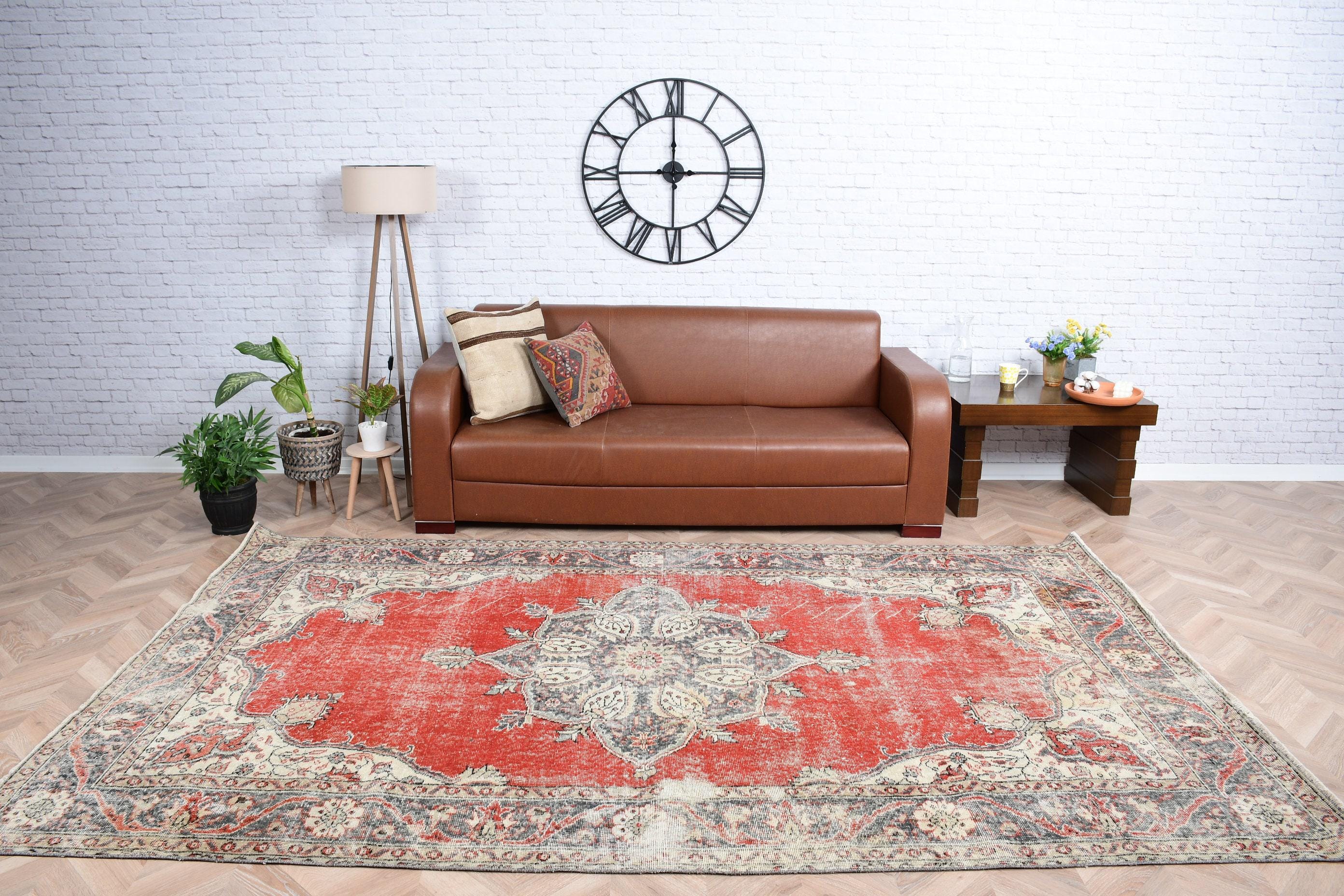 Vintage Turkish Rug, Living Room Decor, Traditional Carpet, 6x10ft, 185x303cm, Red Area Rug, Distressed Handmade Rug, Bohemian Style Rug