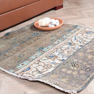 Vintage Rug, Small Rugs, Turkish Rug, Patchwork Rug, Antique Rug, Rugs For Bathroom, 3x3 ft Brown Rug, Entry Rug, Gift For Her