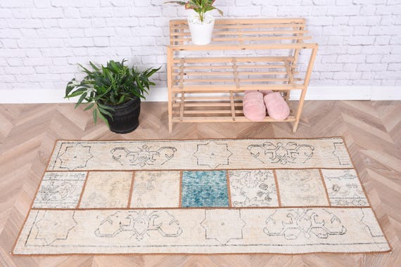 トルコ絨毯 パッチワーク ヴィンテージ アナトリア絨毯 玄関用 2 x 5