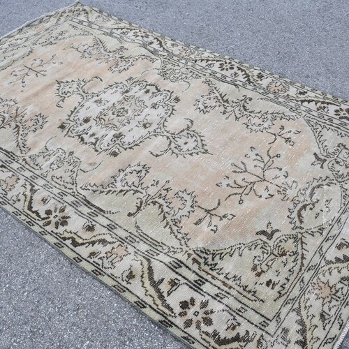 Large Carpet, Turkish Rug, Vintage Rug, Oushak Carpet, 59x101 inches Beige shops Rug, Wool Living Room Rugs, Bohemian Bedroom Rug, 2221