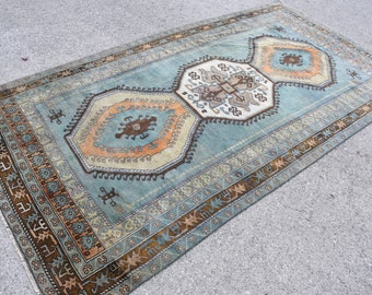 Turkish Rug, Vintage Rug, Large Carpet, Oushak Rug, 57x111 inches Green Rug, Handmade Oversize Rug, Tribal Bedroom Rug,  4006