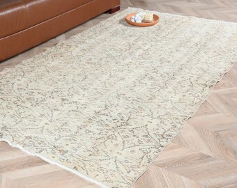 Tappeto vintage, piccolo tappeto turco, tappeto patchwork bianco e marrone