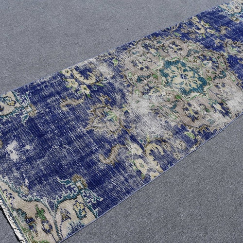 Runner shops Carpet, Turkish Rug, Vintage Rug, Oushak Carpet, 34x97 inches Blue Carpet, Decorative Stair Rugs, Organic Corridor Rugs, 5505