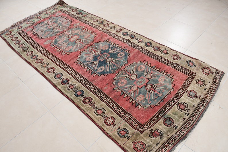 Area Rug 49x109 Inc Pink Rug Vintage Rug Office Bedroom Rugs 780 Turkish Rug Antique Rug Anatolian Indoor Rug