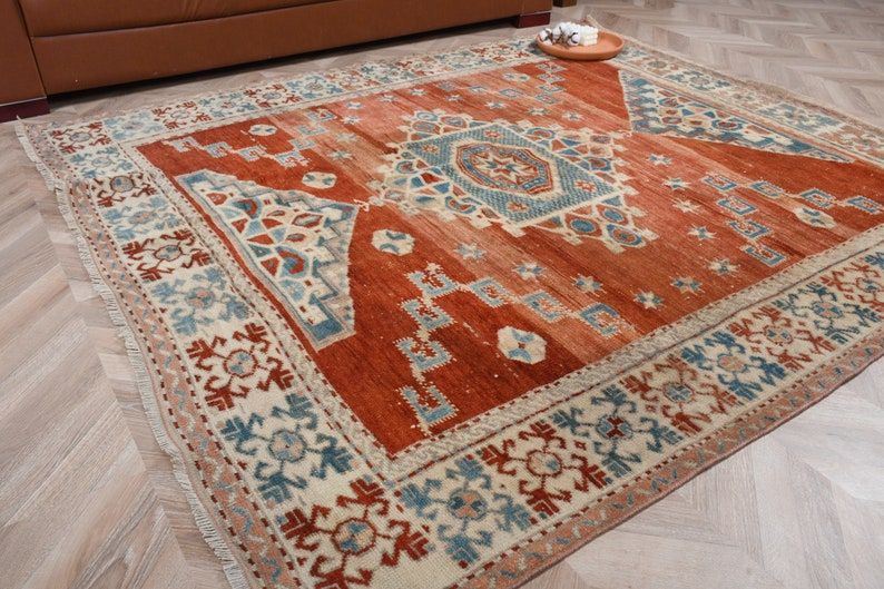 Vintage Rug, Turkish Rug, Area Rug, Anatolian Rugs, Rugs For Kitchen, 6.1x6.5 ft Red Rug, Decorative Rug, Wool Rug, Boho Area Rug, 6780 image 8