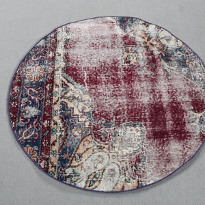 Turkish Rug, Round Rug, 4x4 Small Rug, Vintage Rug, Oushak Rug, Rugs For Entry, 3.5x3.5 ft Purple Rug, Hand-Knotted Oriental Rug, Door Mat