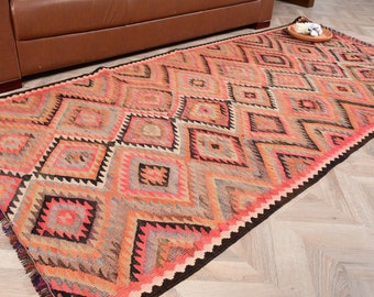 Area Kilim, Vintage Kilim, Turkish Kilim, Herki Kilim, Rugs For Bedroom, Aztec Kilim, Pink Kilim, Ethnic Kilim, Geometric Kilim,  7322