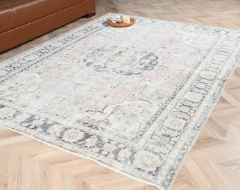 Tappeto turco, piccolo tappeto vintage, tappeto sfumato bianco