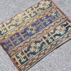 Turkish Rug, Vintage Rug, Small Carpet, Home Decor Rug, 22x18 inches Orange Rug, Bohemian Door Mat Rugs, Tribal Little Rug,  4312