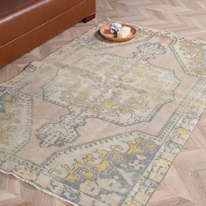 Bereich Teppiche Türkisch Vintage Verblasste Anatolische Für Schlafzimmer 4x6,5 ft Grüne Wolle Vintage Oushak Niedliche Eklektische Neutrale Türkische Küche Wohnkultur