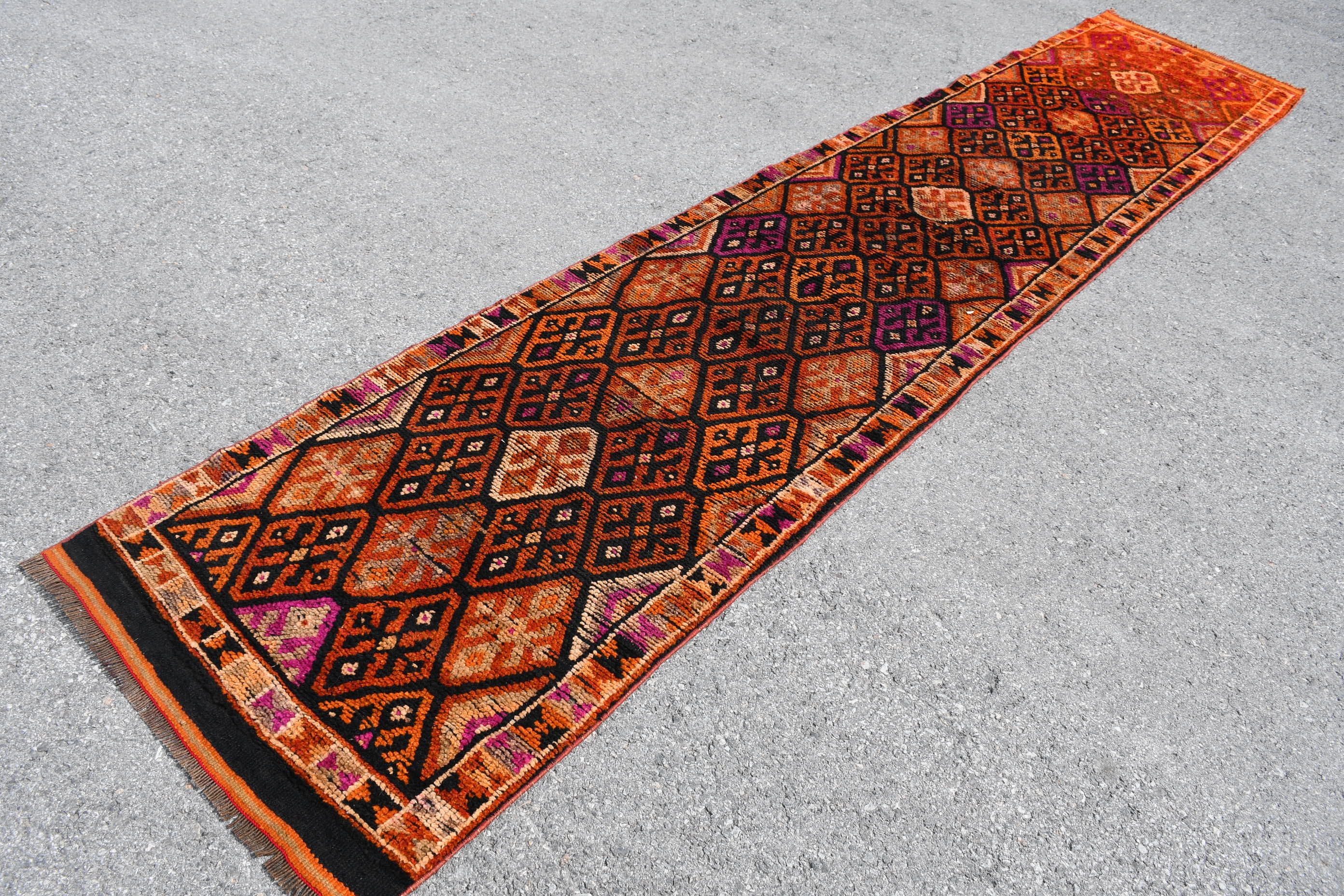 Tapis Turc, Tapis de Coureur, Tapis Vintage, Antique, Herki, Orange 32x155 Pouces, Cuisine Biologiqu