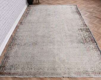 Alfombra de 5,6 x 9,1 pies, alfombra turca vintage, alfombra de lana gris.