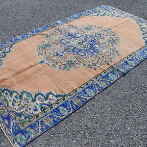 5x10 ft Turkish Rug, Vintage Carpet, Blue and Beige Area Rug, Handmade Decorative Rug, Antique Turkish Floor Covering, Home Decor Rug