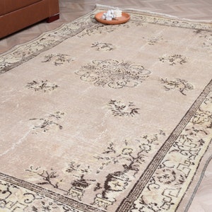 Vintage Rug, Turkish Rug, Large Rug, Antique Rug, Rugs For Bedroom, 5.1x8.6 ft Beige Rug, Oushak Rug, Wool Rug, Gift For Her,  7950