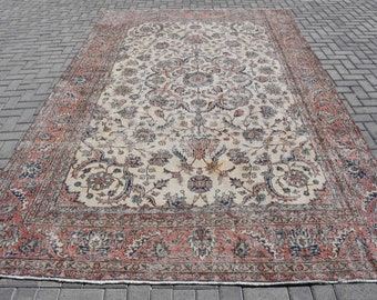 Oversize Carpet, Vintage Rug, Turkish Rug, Home Decor Carpet, 93x149 inches Beige Rug, Anatolian Antique Rugs,  3149
