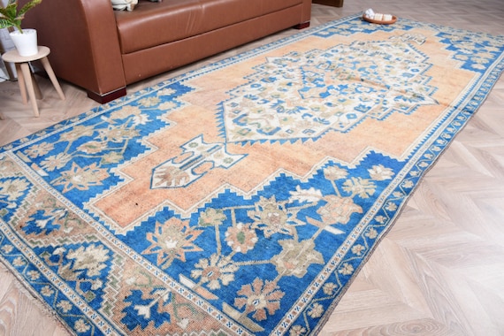 デニムブルー✳︎72×188 ベージュ　ロング　ランナー　トルコヴィンテージラグ デニムブルー✳︎72×188 ベージュ ロング ランナー トルコヴィンテージ