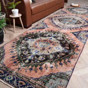 Vintage Turkish Runner Rug 3.3x12.2 ft (100x373 cm), Blue Patchwork Rug