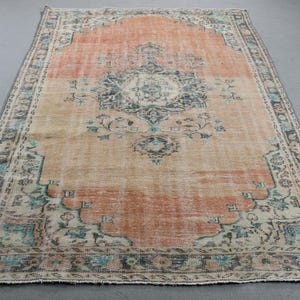 Vintage Turkish Rug 5.5x8.5 ft, Orange Oushak Patchwork Rug