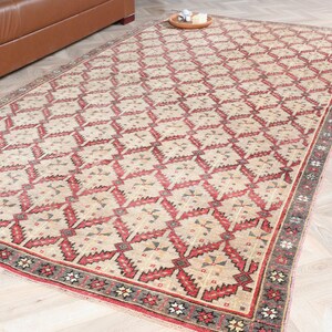 Vintage Turkish Rug, Handmade Anatolian Carpet, 5x9 ft, Beige Tribal Design, Distressed Oushak, Oriental Living Room Decor