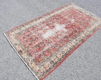 3.6x6.4 ft Rug, Vintage Turkish Rug, Red Oriental Wool Rug