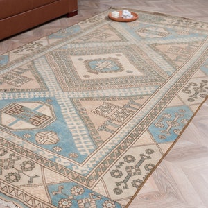 Vintage Rug, Turkish Rug, Large Rug, Antique Rug, Rugs For Living Room, 4.9x9 ft Blue Rug, Anatolian Rugs, Large Salon Rug, Wool Rug, 7966