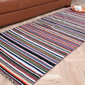 Turkish Striped Kilim, Vintage Rug, Decorative 3x7ft, Anatolian Carpet, Handmade Floor Decor, Bohemian Runner, Living Room Rug