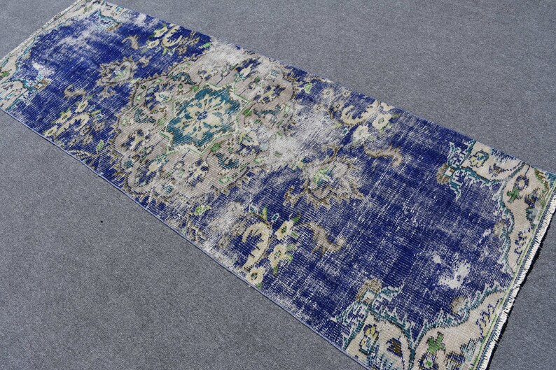 Runner shops Carpet, Turkish Rug, Vintage Rug, Oushak Carpet, 34x97 inches Blue Carpet, Decorative Stair Rugs, Organic Corridor Rugs, 5505