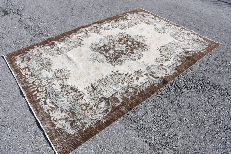 Wool Salon Carpet Tribal Living Room Rug Vintage Rug 71x109 Inches Beige Rug Large Rug 1517 Turkish Rug Oushak Rug